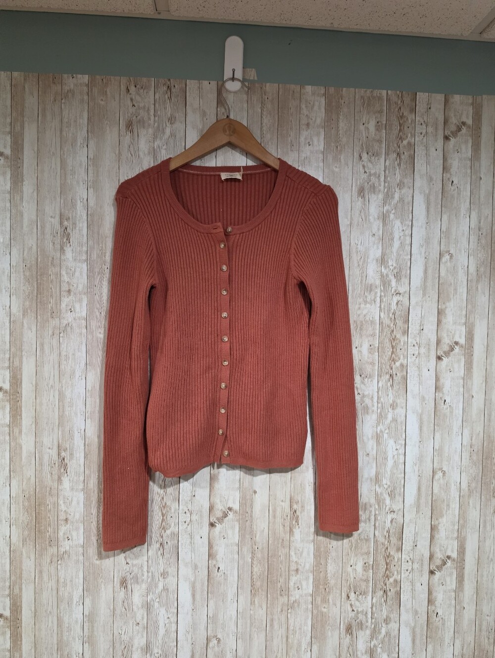 Faherty Women's Cotton Cashmere Ribbed Burnt Orange Cardigan Size M